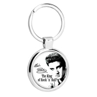 ELVIS PRESLEY MUSIC KING STAINLESS STEEL LARGE 36MM ROUND SILVER PHOTO KEYRING