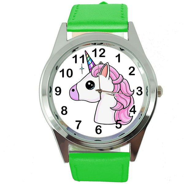 NEW UNICORN PONY GREEN LEATHER FILM MOVIE FAIRY TALE GIRL TV STEEL WATCH UK E3