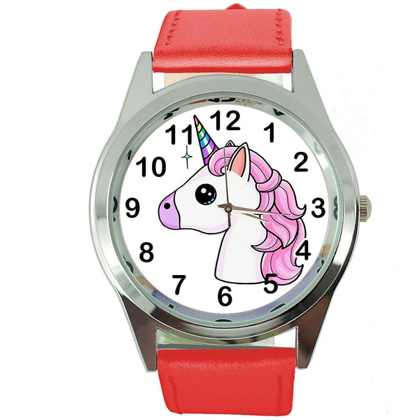 NEW UNICORN PONY RED LEATHER FILM MOVIE FAIRY TALE GIRL TV STEEL WATCH UK E3