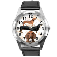 DACHSHUND SAUSAGE DOG PUPPY BADGER WEINER DOG LOVER BLACK LEATHER QUARTZ WATCH