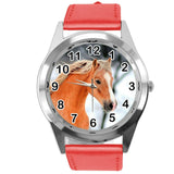 BEAUTIFUL HORSE MARE STALLION FILLY COLT FOAL PONY CD DVD RED LEATHER WATCH