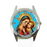 SAINT MARY VIRGIN MOTHER OF GOD MATKA BOSKA HOLY BIBLE DVD WHITE LEATHER WATCH