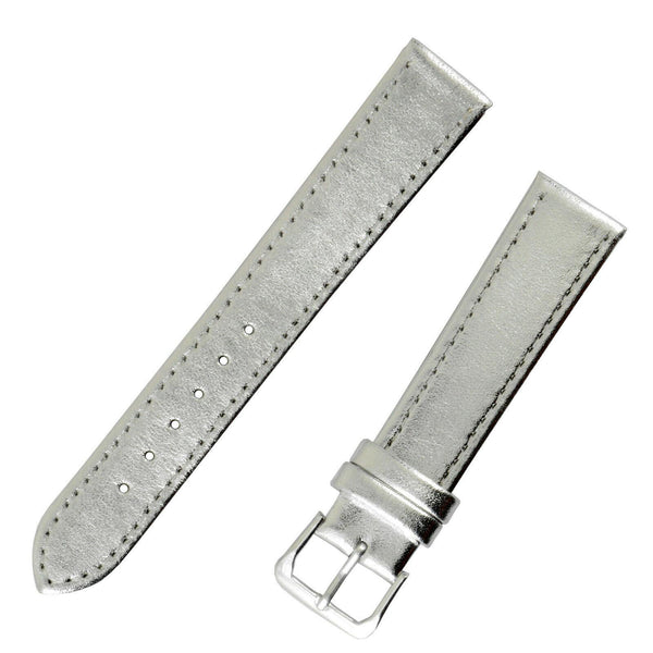 1x Silver Chrome Men Ladies High Quality Soft Leather Watch Slim Band Strap 18mm