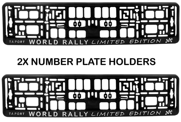 2x WORLD RALLY 3d TUNING Car Reg License Number Plate Surround Holder Frame