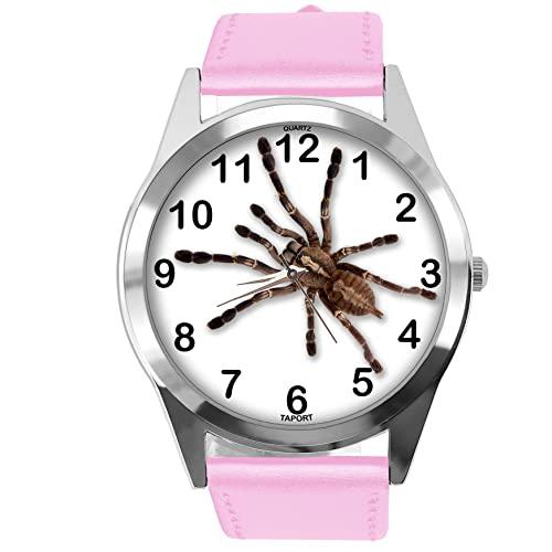 Baby Pink Leather Round Watch for Fans of Spider